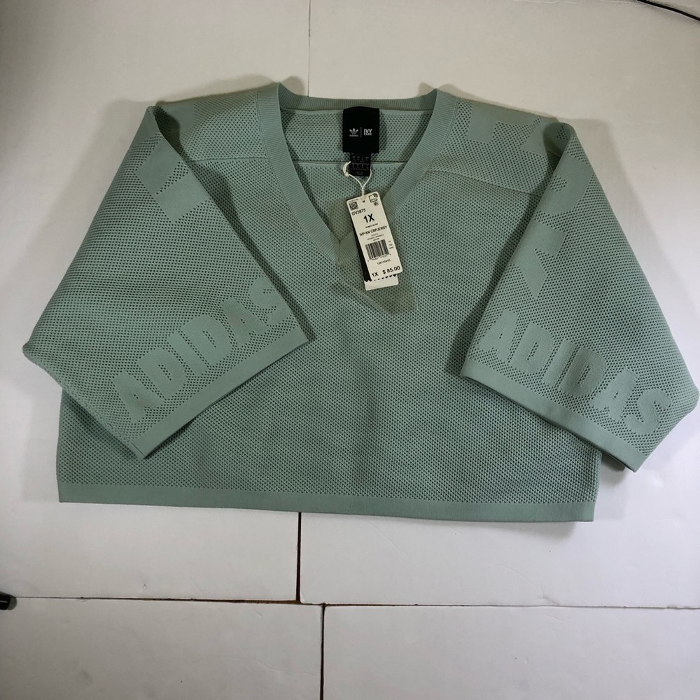 Adidas x Ivy Park V-Neck Cropped Mesh Top in Mint Green Size 1X